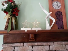 lot of 2 Holiday CHRISTmas 3-D Star Fireplace Stocking Hanger w/Lights batt incl