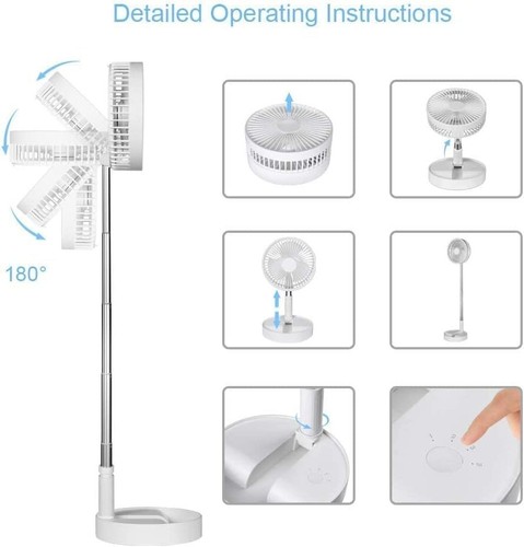 Portable Fan RechargeablePedestal FanFoldaway Standing FanDesk and Floor F - Picture 4 of 7