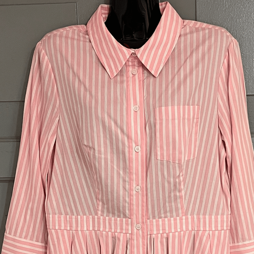 JNY Jones of New York Pink & White Stripped Shirt Dress Button Down Office Boss - Foto 2 di 6