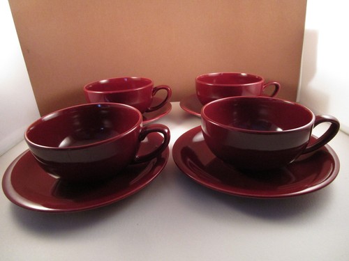 Vintage Vernon Kilns Ware Casual California Mahogany Red Brown 4 Cups Saucers B - Picture 2 of 9