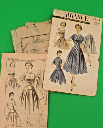 1950s Miss Advance 7784 Pattern Dress/Jumper/Blouse/Skirt Sz: 12 B30 COMPLETE - Picture 2 of 7