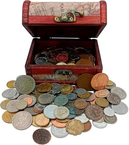 Treasure Chest with Rare Coins - Includes 1Lb Antique Currency and Authenticity - Picture 3 of 10