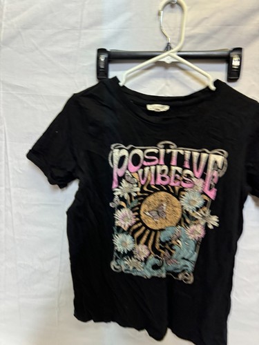 Desiree T-Shirt Womens Large Black Graphic Print Floral Positive Vibes Butterfly - Picture 4 of 9