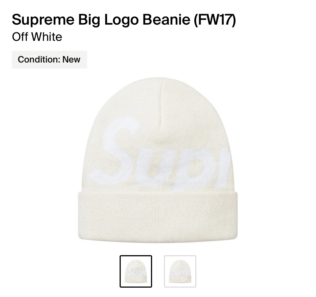 bonnet supreme grand logo blanc cassé 2017