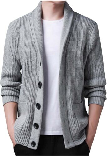 Mens Shawl Collar Cardigan Cable Knit Button with Pocket various size & colour - Picture 26 of 29