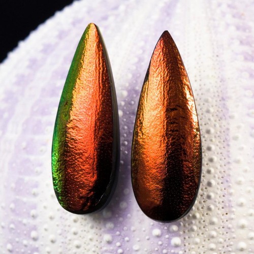 Drop Earring Pair Handmade Copper Red Jewel Beetle Wings & Mother-of-Pearl 1.84g - Picture 8 of 13