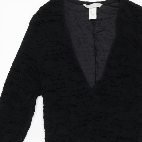 H&M Womens Black Viscose Bodycon Size S V-Neck Pullover - Picture 3 of 10