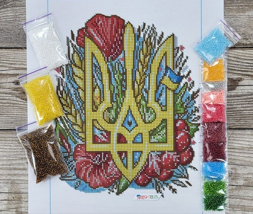 Bead Embroidery Kit Ukrainian trident DIY Beaded Stitching Needlepoint a4-k-1239 - Picture 1 of 15