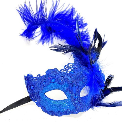 Women's Masquerade Feather Mask Venetian Halloween Wedding Mardi Gras Costumes - Picture 2 of 13
