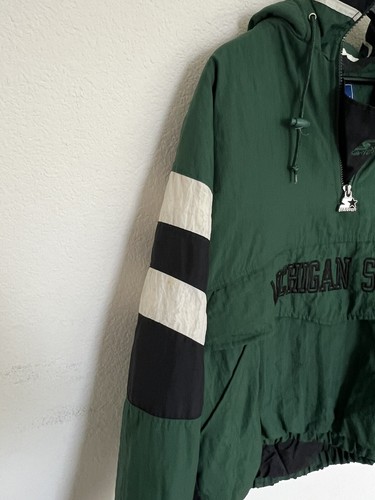 VTG 90s NCAA Michigan State Spartans STARTER PUFFER JACKET PULLOVER SIZE M (C) - Picture 7 of 17