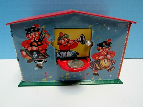 CLASSIC GERMAN-STYLE 1930s RETRO ORCHESTRA MECHANICAL TIN DISAPPEARING COIN BANK - Picture 3 of 12