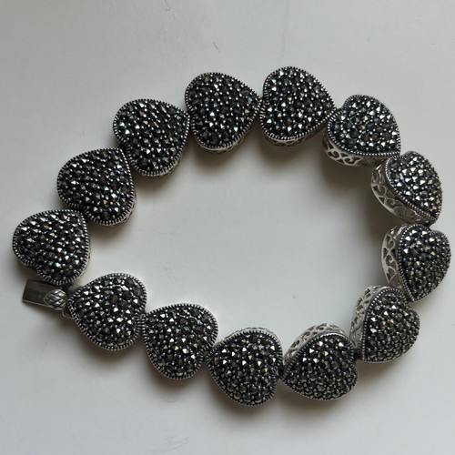Vintage Estate Sterling Silber Markasit Herz Armband 7,5" 925 Thailand - Bild 2 von 7
