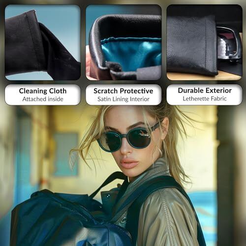 Estuche suave para gafas de sol | Soporte grande para gafas - Negro envejecido para gafas - Imagen 3 de 6