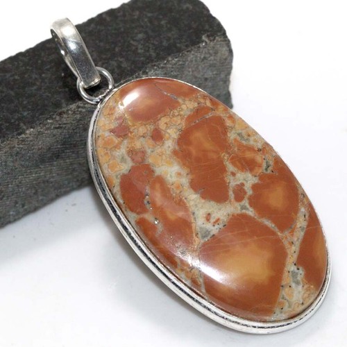 925 Silber plattiert Maligano Jaspis ethnischer Anhänger Schmuck Größe 2,1" JW