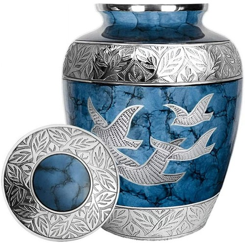 Heavenly Peace Dark Blue Wings of Love Large Cremation Urn for Human Ashes & bag - Picture 2 of 6