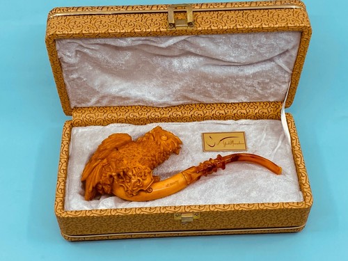 S.YANIK MEERSCHAUM Pipe GREAT HORNED OWL SPECIAL CASE 83 - Picture 4 of 8