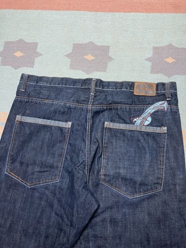 Vtg y2k baggy jeans artful dodger embroidered dark grunge wide leg skater 44x35 - Picture 3 of 8