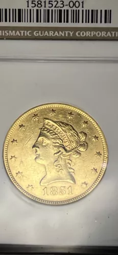 1851 $10 Liberty Gold Eagle Graded NGC AU58 Low Mintage of 176,328 Super rare!