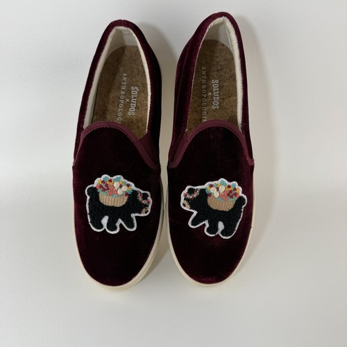 Anthropologie Soludos Women's Bear Slip-On Sneaker Size 7.5 Burgundy Velvet Shoe - Picture 2 of 15