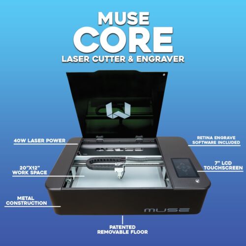 Cortador y grabador láser de CO2 Muse 40W - caja abierta, estuche de metal de 20""x12", software de EE. UU. - Imagen 2 de 7