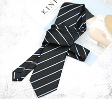 New Classic Striped Black Blue JACQUARD WOVEN 100 Silk Men's Necktie Tie