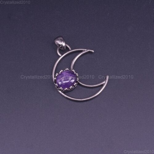 Natural Gemstone Crescen Moon Reiki Chakra Healing Pendant Beads Tibetan Silver  - Picture 2 of 18