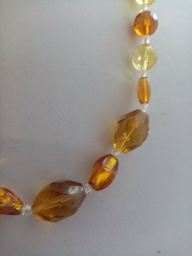 ANTIQUE ART DECO AMBER TONE BOHEMIAN GLASS BEAD NECKLACE - Picture 3 of 5