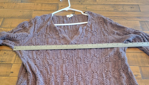 J Jill 2x Open Knit Split Neck Top Cotton Blend Brown Womens - Picture 3 of 7