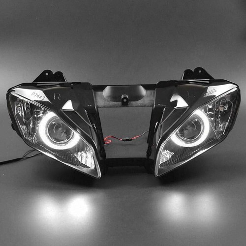 Headlight Assembly Lamp White Angel Eye HID Projector For Yamaha YZF R6 2008-15 - Picture 2 of 15