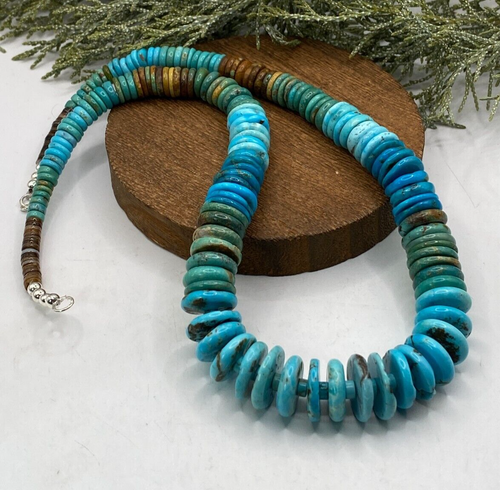 Sterling Native American, southwest, disk turquoise necklace - Picture 6 of 7