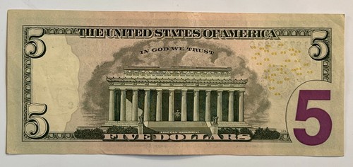 $5 Dollar Bill 2013 Circulated YEAR date FUN Serial Number MF 1972 63 83 C - Picture 3 of 3