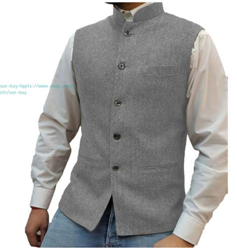Mens Suit Business Vest Tweed stand-up collar Waistcoats Slim Fit Jacket Fashion - Bild 4 von 27