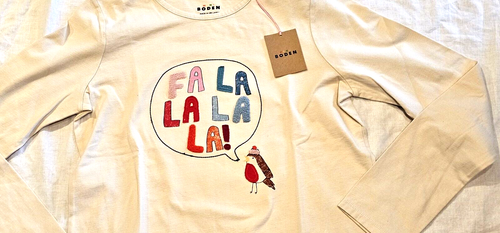Mini Boden Festive Fa La La Shirt Robin Cream NWT New 13-14 - Picture 4 of 9