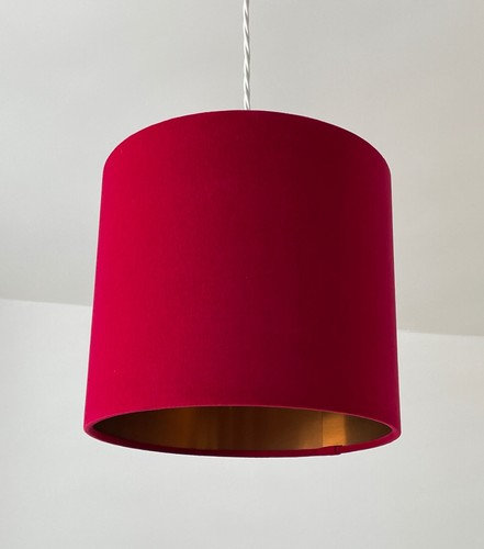 Lámpara Frambuesa Rosa Terciopelo Cepillado Cobre Tambor Tono de Luz - Imagen 14 de 20