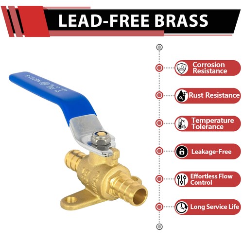 EFIELD 1/2"×1/2" Pex Drop Ear Ball Valve Blue Handle Brass No Lead Free Shipping - Picture 6 of 9