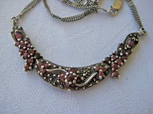 Silber 925 Collier Halskette mit vielen Almandienen & Markasite Design Art Deco - Bild 6 von 9