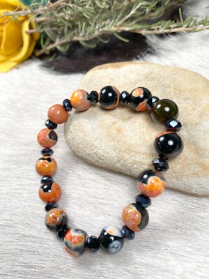 Stone Bracelet Marble Pattern Stackable Bohemian Beaded Bracelet ORANGE 