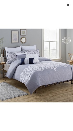 Set copripiumino matrimoniale Royal Heritage Home Chelsea blu/bianco 2 pezzi NUOVO