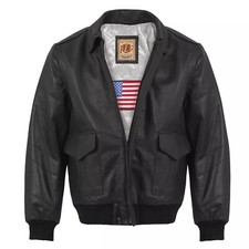 Men A2 aviator Air Force Flight Bomber Black Genuine Leather Jacket for Men Gift