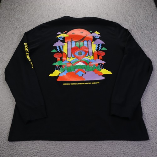 Nike Sportswear Tee Shirt Mens XL Black Peace Love 70s Pack Graphic Long Sleeve