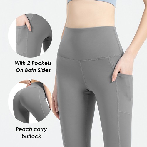 High Waist Yoga Pants Leggings Running Female Soft Stretchy Sportswear *Gray XL* - Picture 6 of 10