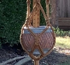 Macrame Plant Hanger Natural Heavy Fibre Handcrafted 1970s Wooden Beads 84  Long