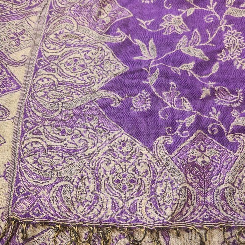 Pashmina scarf women's purple golden cashmere silk floral wrap boho Made Italy - Bild 6 von 9