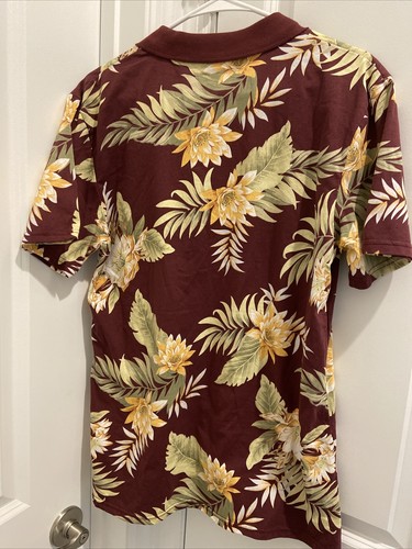 Hawaiian Shirt Mens Sz Medium Burgundy Floral S/ Sleeve Craft & Flow New W/Tags - Picture 4 of 9