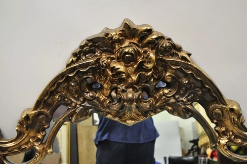 Vintage Italian Gothic Baroque Style Gold Hollywood Regency Large Wall Mirror - Picture 3 of 12