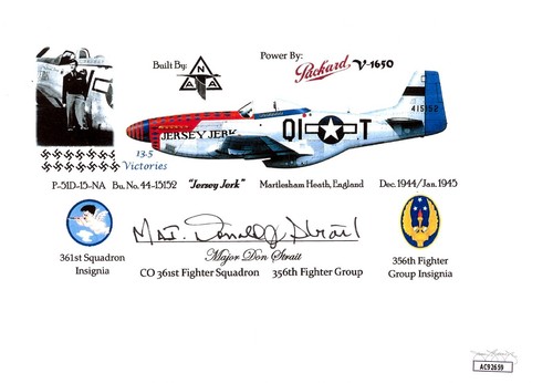 Major Donald J. Strait signiert Zweiter Weltkrieg Doppelass Pilot 8,5x5,5 Foto/Karte - JSA