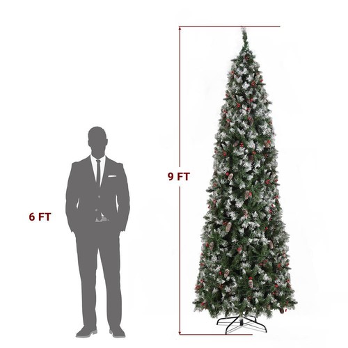 9Ft Pre-lit Artificial Pencil Christmas Tree Snow Flocked with 460 LED Lights - Picture 5 of 8