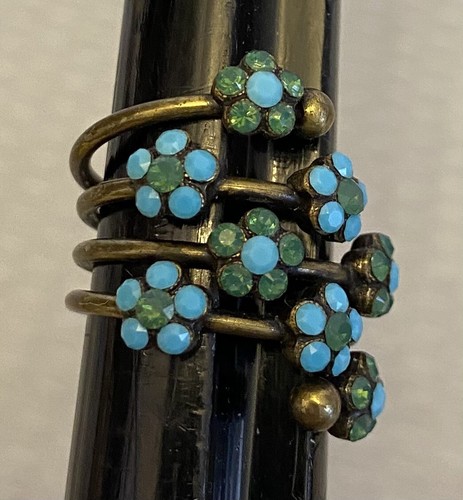Michal Negrin Long Wrap Turquoise Swarovski Crystals Scattered Flowers size 7 - Picture 9 of 11