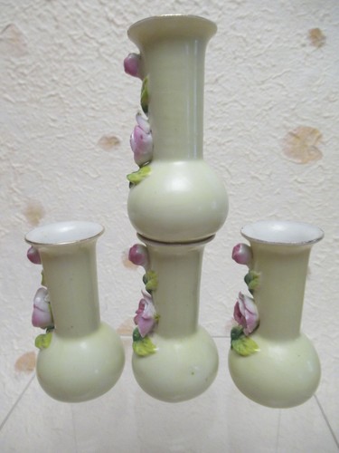 Vintage OCCUPIED JAPAN MARUYAMA Miniature Vase Pink Flower SET OF 4 MATCHING - Picture 9 of 11