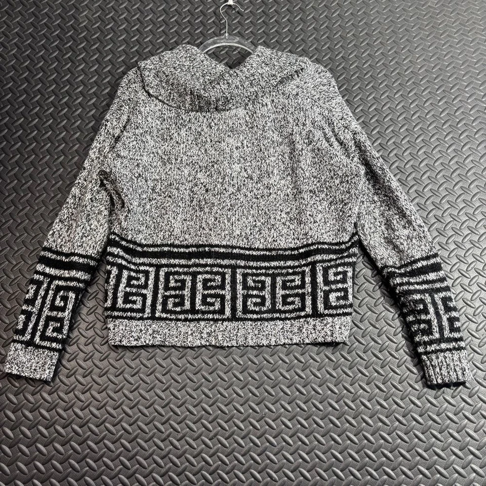 Kenzie 灰色黑色几何图案全拉链针织毛衣女式 M 码 — 第 2/4 张图片